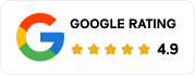 Movegistics 4.9-star Google rating badge